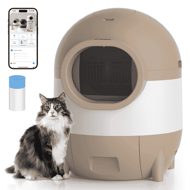 CATLK XXL Smart Self Cleaning Cat Litter Box, Integrated Safety Protection Automatic Cat Litter Box for Multiple Cats, Odor Removal, APP Control, 2.4G Wifi, Brown