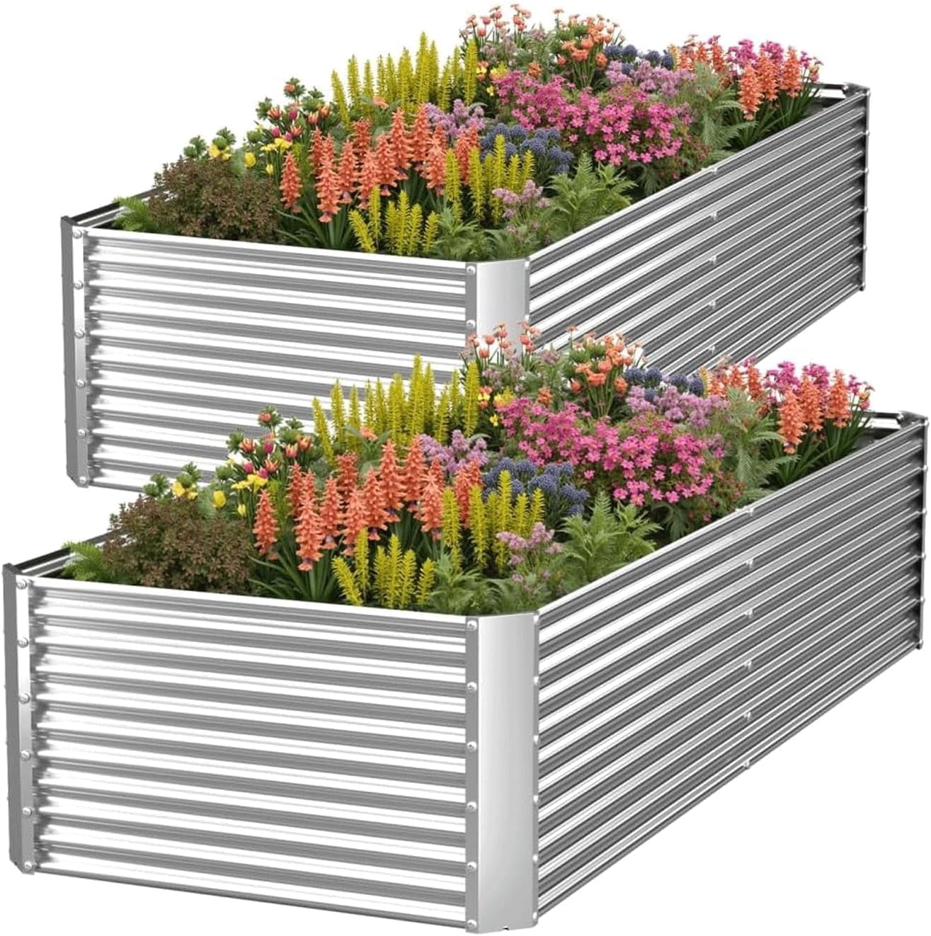 CATMANOR 2 Pack Tall 6x3FT Corrugated Galvanized Steel Raised Garden Bed Outdoor, Metal Above Ground Garden Bed for Vegetables and Flowers, Rectangle Raised Beds for Gardening-6x3x1.5FT
