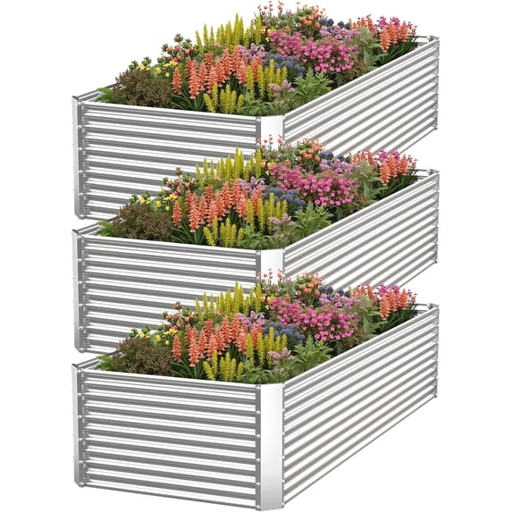 CATMANOR 3 Pack Tall 4x2FT Corrugated Galvanized Steel Raised Garden Bed Outdoor, Metal Above Ground Garden Bed for Vegetables and Flowers, Rectangle Raised Beds for Gardening