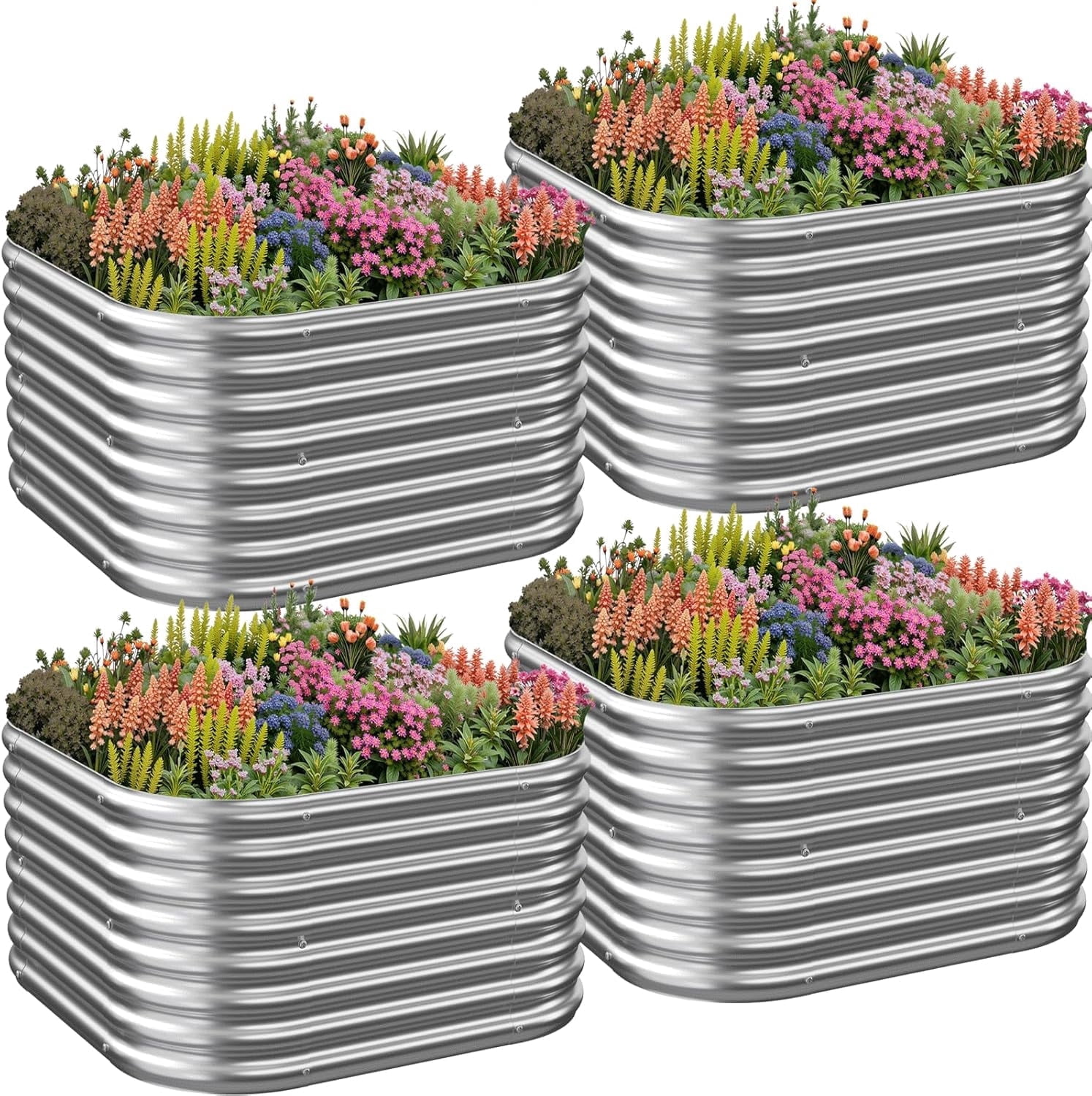 CATMANOR 4 Pack 3x3FT Corrugated Galvanized Steel Raised Garden Bed Outdoor, Metal Above Ground Garden Bed for Vegetables and Flowers, Raised Beds for Gardening-3x3FTx10Inch