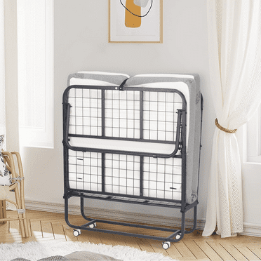 CATMIX Folding Bed with 4.5 Inch Foam Mattress, Portable Rollaway Bed with Lockable Wheels for Adults, Space-Saving Sturdy Metal Frame, 75" x 38"