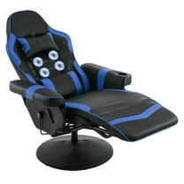 CATMIX Gaming Chair with Adjustable Footrest and Recline, Back Massage, Gaming Recliner Chairs for Adults, Reclinig Gaming Chair with Sound Deadening Full PU Fabric and Cup Holder, Blue