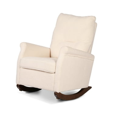 CATMIX Upholstered Rocking Chair for nursery with High Backrest and Side Pocket, Teddy Fabric Recliner Chair for Living Room or Bedroom, Glider Rocking Chair with Durable Solid Rubber Wood Legs,White