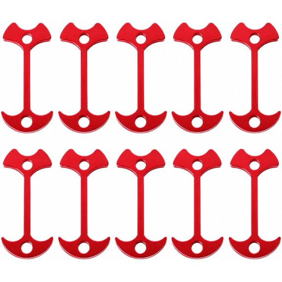 CATPAN 10 Pack Deck Anchor Pegs, Aluminum Alloy Tent Tie Down Anchors with Dual Hook Design for Guyline, Tarp, Awning and Camping on Wooden Decks,Red