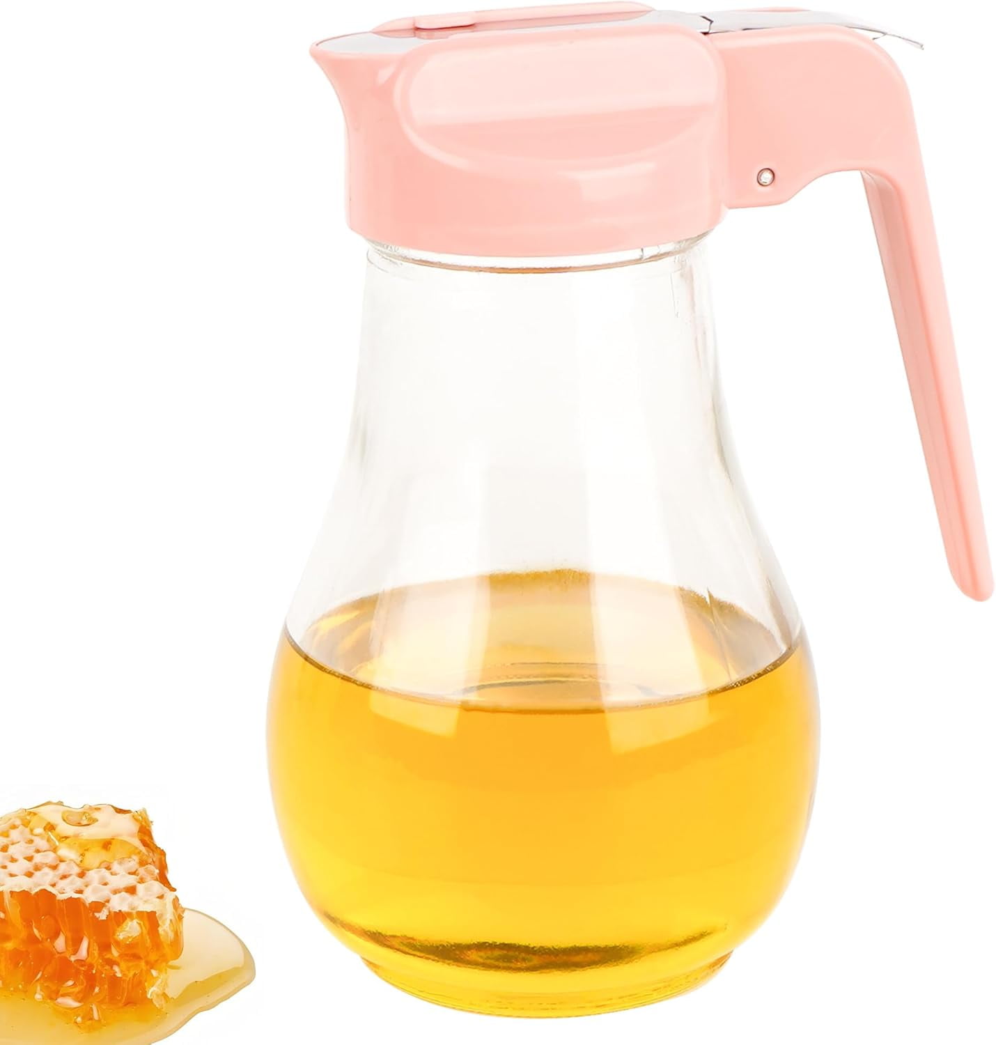 CATPAN 13.5 Oz Syrup Dispenser, No-Drip Pourers for Maple Syrup, Oil Dispenser Bottle with Non-Slip Handle, Honey Jar & Sirop Container, Reusable Syrup Bottle for Kitchen (Pink)
