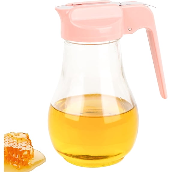 CATPAN 13.5 Oz Syrup Dispenser, No-Drip Pourers for Maple Syrup, Oil Dispenser Bottle with Non-Slip Handle, Honey Jar & Sirop Container, Reusable Syrup Bottle for Kitchen (Pink)