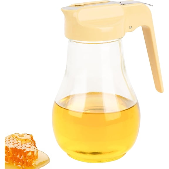 CATPAN 13.5 Oz Syrup Dispenser, No-Drip Pourers for Maple Syrup, Oil Dispenser Bottle with Non-Slip Handle, Honey Jar & Sirop Container, Reusable Syrup Bottle for Kitchen (Yellow)