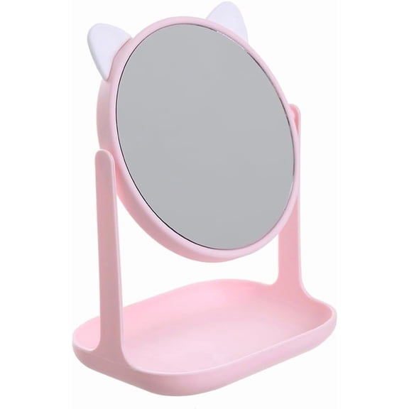 CATPAN 1pc Cat Ear Makeup Mirror Vintage Mirror Make up Vanity Girls Makeup Bathroom Rotatable Two Sided Cosmetics Desktop
