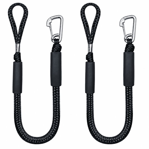 CATPAN 2 Pack Boat Dock Lines, 4 Feet Elastic Mooring Ropes with Stainless Steel Clip and Loop End, Braided Docking Lines for Boats, Pontoons, Kayaks, Cleats, Posts and Marinas