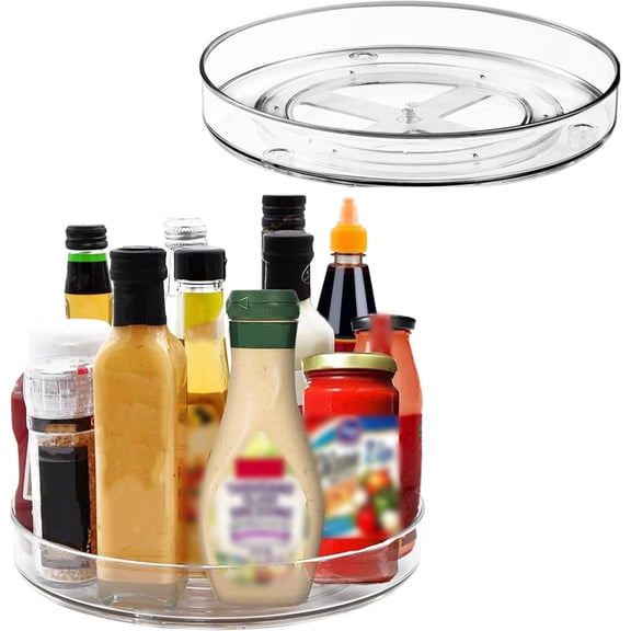 CATPAN 2 Pack Clear Lazy Organizer Turntable, 10.6 & 9.25 Inch acrylic lazy turntable for Cabinet Non-Skid 360 Rotating Spice Rack, Refrigerator, Bathroom, Kitchen, Pantry Organizer