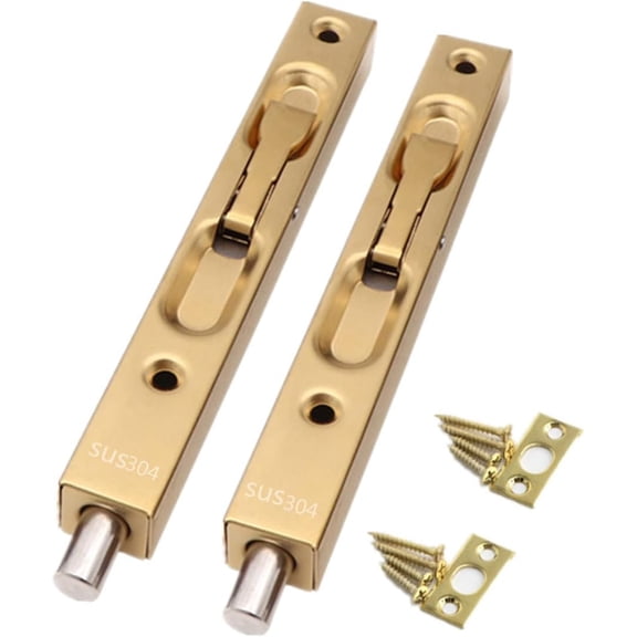 CATPAN (2-Pack) Hidden Latch & Bolt 304 Stainless Steel 8 inch(202cm) Security Door Bolt Latch, Double Door Lever Action Flush Bolt Latch, French Door Slide Bolt Lock,Golden