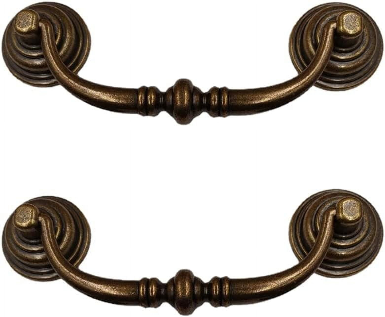 CATPAN 2 Pack Vintage Cabinet Pulls Handles Cabinet Dresser Drawer Drop Rings Handles Furniture Hardware Antique Screw Spacing 4.33 Inch (Brass)
