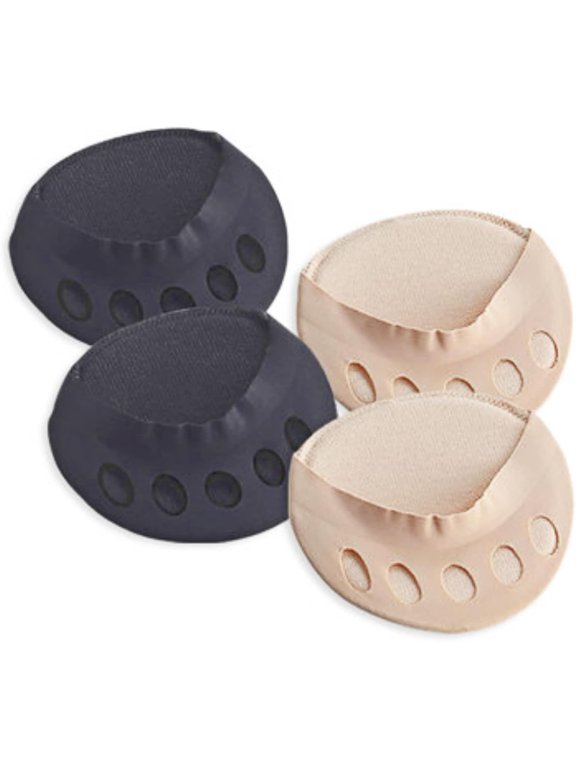 2 Pairs Forefoot Pad Protectors, Elastic Metatarsal Cushion Sleeves, Breathable Toe Support Pads, Black and Skin Tone for Everyday Shoes, Walking and Daily Wear