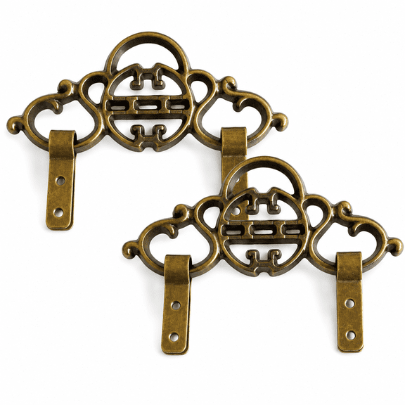 CATPAN 2 Pcs Decorative Frame Hangers, Antique Brass Finish Metal Mirror Hanging Hardware with 2-Hole Mounting Tabs, 3.94 Inch Ornament Hooks for Wooden Mirrors and Picture Frames