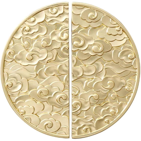 CATPAN 2PCS Antique Half Moon Cabinet Pulls, Zinc Alloy Kitchen Cabinet Pulls Gold Drawer Dresser Handles Semicircle Pulls New Chinese Auspicious Pattern Unique Cabinet Hardware (Gold)