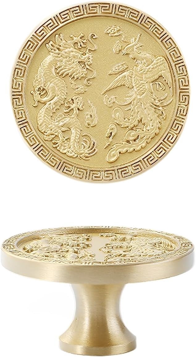 CATPAN 2PCS New Chinese Brass Drawer Knob Pulls, Dragon Phoenix Gold Drawer Knob Pulls Gold Cabinet Knobs Pull Brass Drawers Cabinet Knobs Pull Brushed Golden Cupboard Handles (Dragon Phoenix)