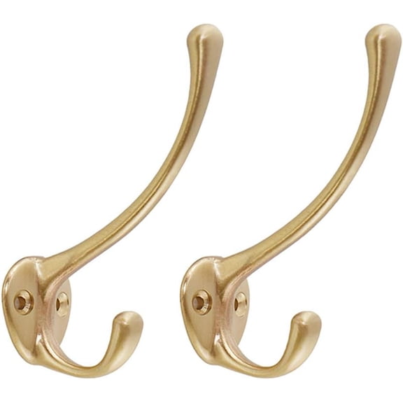 CATPAN 2Pcs Antique Solid Brass Clothes Hooks Entryway Coat Hooks Scarf and Jacket Hangers Perfect Bath Towel Heavy Hooks (Gold)
