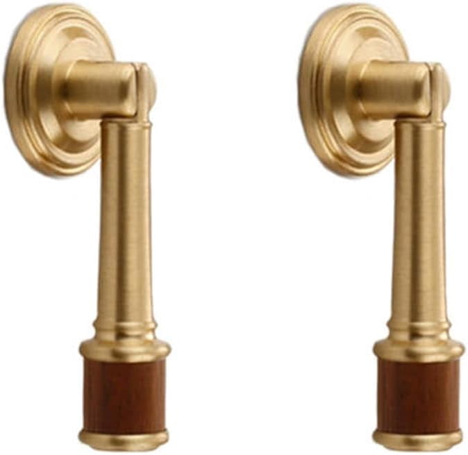 CATPAN 2Pcs Brass Walnut Drawer Pulls, Gold Brushed Cabinet Handles, Single Hole Cabinet Pull with Walnut Pendant, Antique Cabinet Knobs for Home Kitchen Office Cabinets Drawers Dresser Cupboard