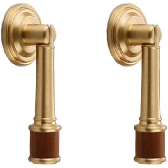 CATPAN 2Pcs Brass Walnut Drawer Pulls, Gold Brushed Cabinet Handles, Single Hole Cabinet Pull with Walnut Pendant, Antique Cabinet Knobs for Home Kitchen Office Cabinets Drawers Dresser Cupboard