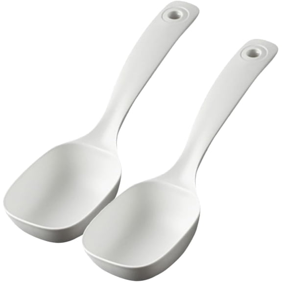 CATPAN 2Pcs Large White Soup Ladle Long Handle Spoon for Soup Porridge and Rice - Reusable Kitchen Utensils for Home and Restaurant
