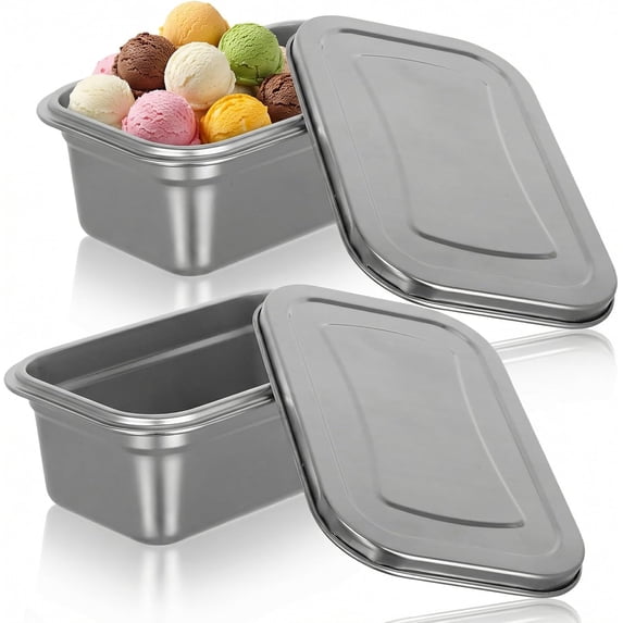 CATPAN 2Pcs Stainless Steel Ice Cream Containers, 40oz Freezer Storage Bins with Lids for Homemade Ice Cream, Durable & Airtight Container Sets for Kitchen & Dessert Preservation