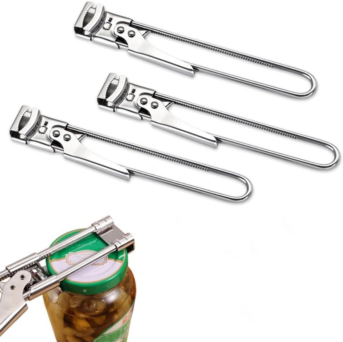 CATPAN 3 PCS Adjustable Multifunctional Stainless Steel Can Opener, Adjustable Grip Jar Opener Retractable Bottle Opener, Manual Can Openers Jar Lid Gripper Cover Remover Kitchen Gadget (A)