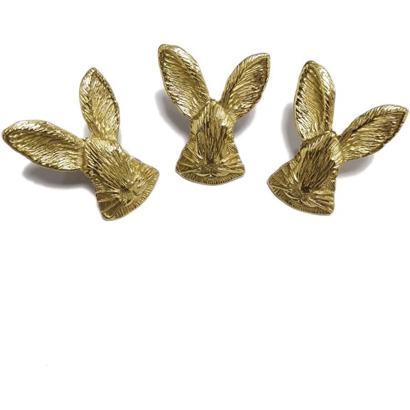 CATPAN 3 Pack Rabbit Animal Cabinet Knobs Brass, Decorative Gold Kids Room Dresser Pull Knobs for Dresser Drawers Cabinet Laundry Room Kitchen (B)