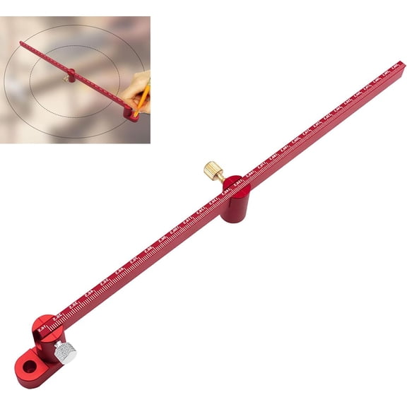 CATPAN 300mm Woodworking Compass, Aluminum Adjustable Drawing Circle Ruler, Woodworking Compass Tool, Center Finder Fixed-Point Circle Line Marking Gauge, Red, MG-017