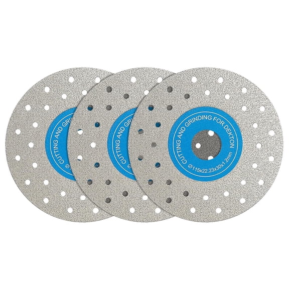 CATPAN 3PCS 115MM Vacuum Brazed Ultra-Thin Multi-Pore Flat Abrasive Sheet Disc for Porcelain Glass Ceramic Tile Granite Marble Diamond Saw Blade (Blue and White, Porous, 3)