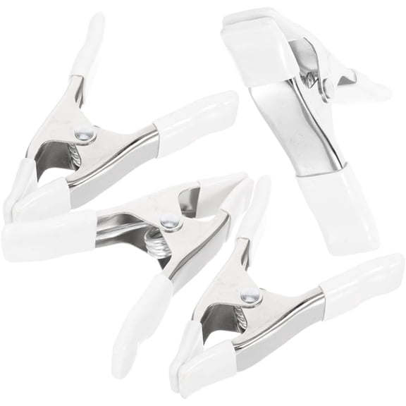 CATPAN 4 Pack Heavy Duty Spring Clamps, 4 Inch Nickel-Plated A-Shape Metal Clips with PVC Protective Tips, White Tension Clamps for Woodworking, Backdrop Stand, Crafts and Wedding Dress Fitting