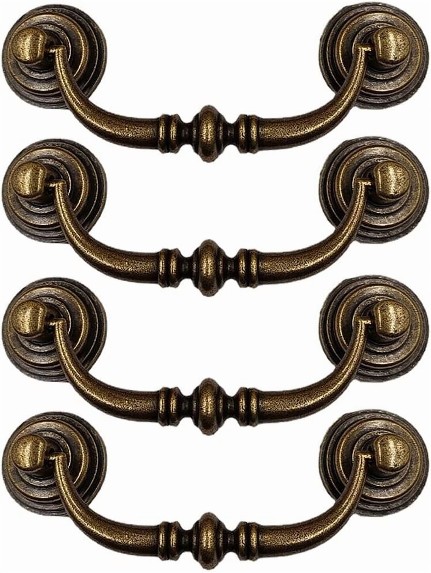 CATPAN 4 Pack Vintage Cabinet Pulls Handles Cabinet Dresser Drawer Drop Rings Handles Furniture Hardware Antique Screw Spacing 4.33 Inch (Brass)