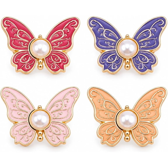 CATPAN 4 Pcs Butterfly Waist Button Pins, Alloy Adjustable Jean Waist Tightener Buttons with Pearl-Style Center, Removable Clothing Pins for Jeans, Pants, Skirts and Shorts