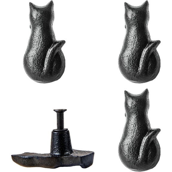 CATPAN 4 Pcs Cat Cabinet Knobs, 2.17 x 1.18 Inch Black Cat Drawer Pulls with Screws, Decorative Cabinet Handles for Dresser, Wardrobe, Cupboard and Furniture Doors