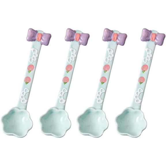 CATPAN (4 Pieces) Ceramic Spoon Cute Dessert Girly Rice Stirring Household Coffee Ice Cream (Green)