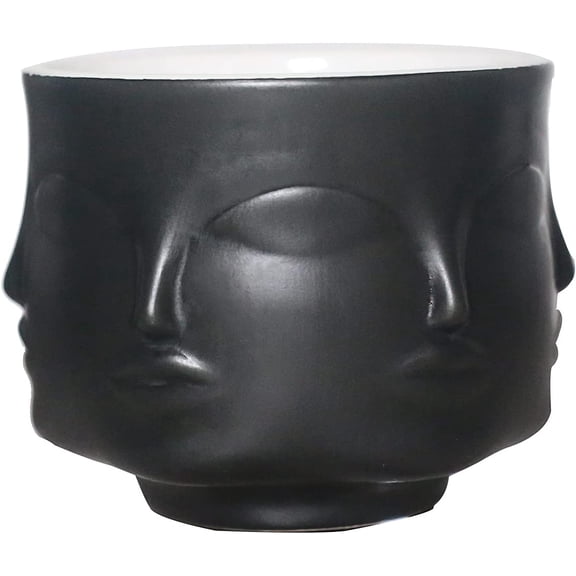 CATPAN 4-inch Ceramic Small Black Succulent Cactus Face Planter Head Face Flowers Plant Pots Vase