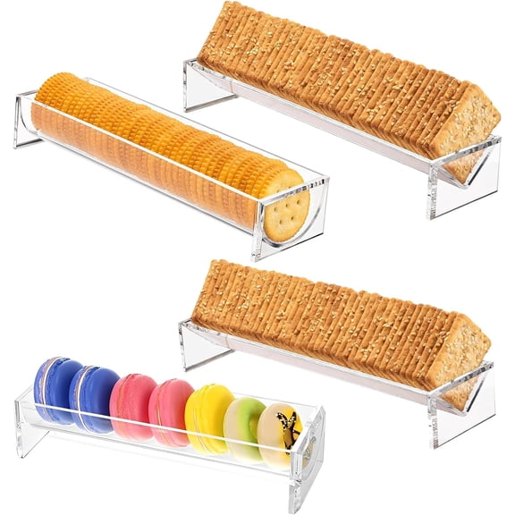 CATPAN 4PCS Cracker Tray Clear for Serving, Acrylic Biscuit Stand Macaron Display Tray, Rectangular Food Display Server Holder for Countertop in Home, Wedding, Party (4PCS Clear)