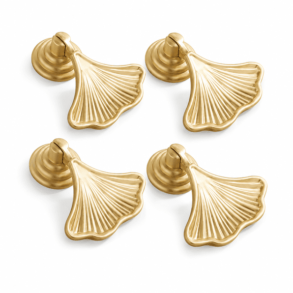 CATPAN 4PCS Ginkgo Leaf Cabinet Pulls, Gold Drawer Knobs, Made of Zinc AlloySingle-Hole Decorative Dresser Handles, 57mm Gold Furniture HardwareSuitable for Cabinets, Wardrobes, Nightstands