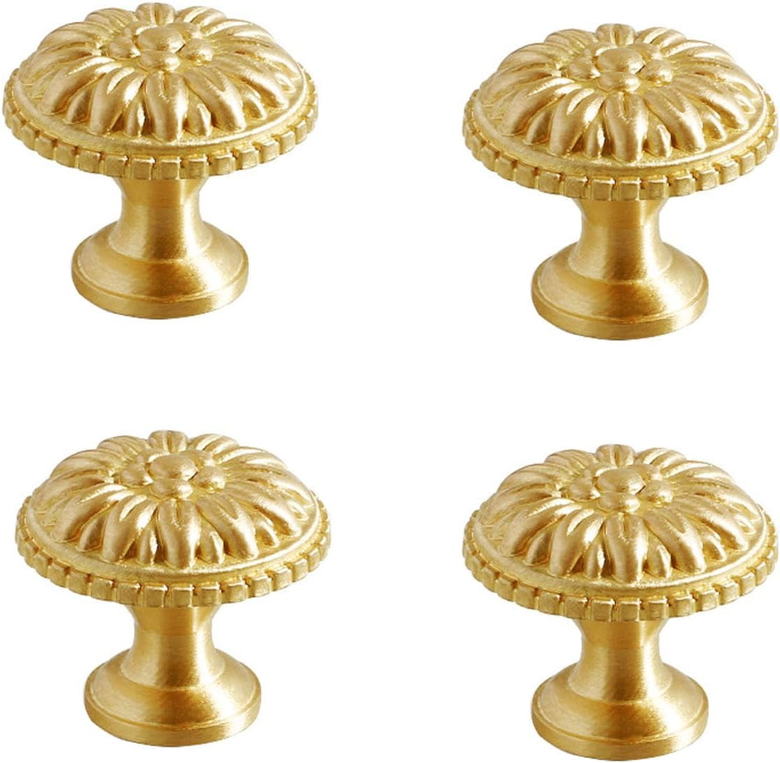 CATPAN 4PCS Vintage Brass Cabinet Knobs, Gold Dresser Drawer Knobs Kitchen Cupboard Bathroom Cabinet Round Handles Pulls for Home Cabinet Hardware Knobs