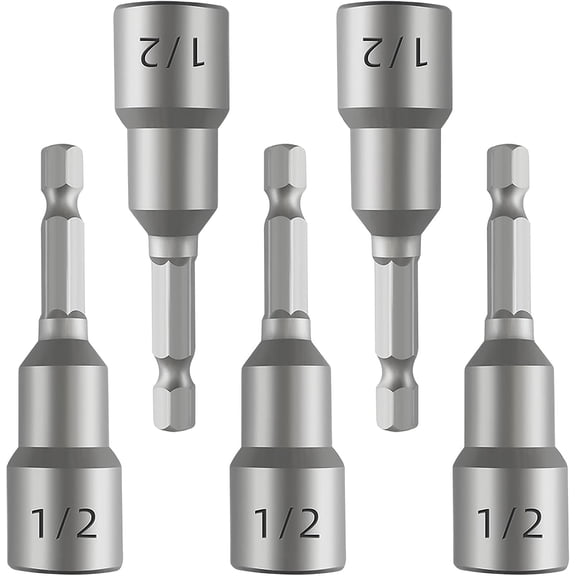 CATPAN 5 Pcs 1/2 Inch Magnetic Nut Driver Bits, 65mm Long Socket Adapter Set with 1/4 Inch Hex Shank for Impact Driver, Power Drill, DIY Repair and Installation