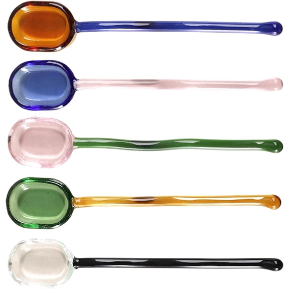 CATPAN 5PCS Colored Glass Stirring Spoons, Multipurpose Tasting Teaspoons for Coffee, Ice Cream, Espresso, Dessert, Cocktail