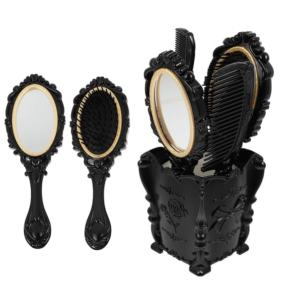 CATPAN 5pcs Vanity Mirror Set with Comb, Handheld Mirror, Hair Brush Holder, Round Mirror, Detangling Hair Comb - Hairdressing Tools for Travel