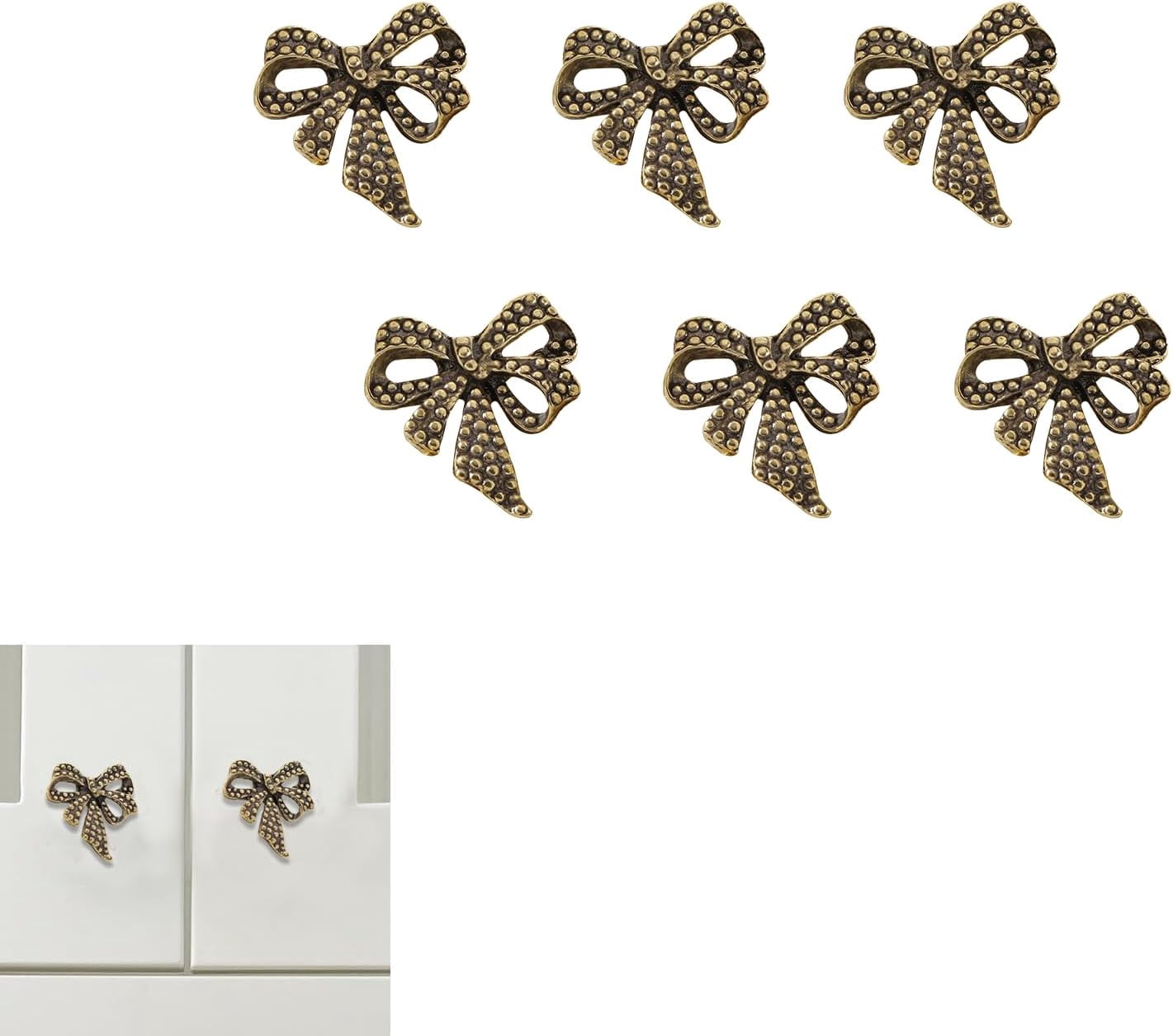 CATPAN 6 Pack Antique Gold Bow Cabinet Knobs Brass,Rustic Bowknot Drawer Dresser Furniture Knobs and Pulls Vintage for Kitchen,Bathroom, Bedroom,Kid Room (Anti Gold-1)