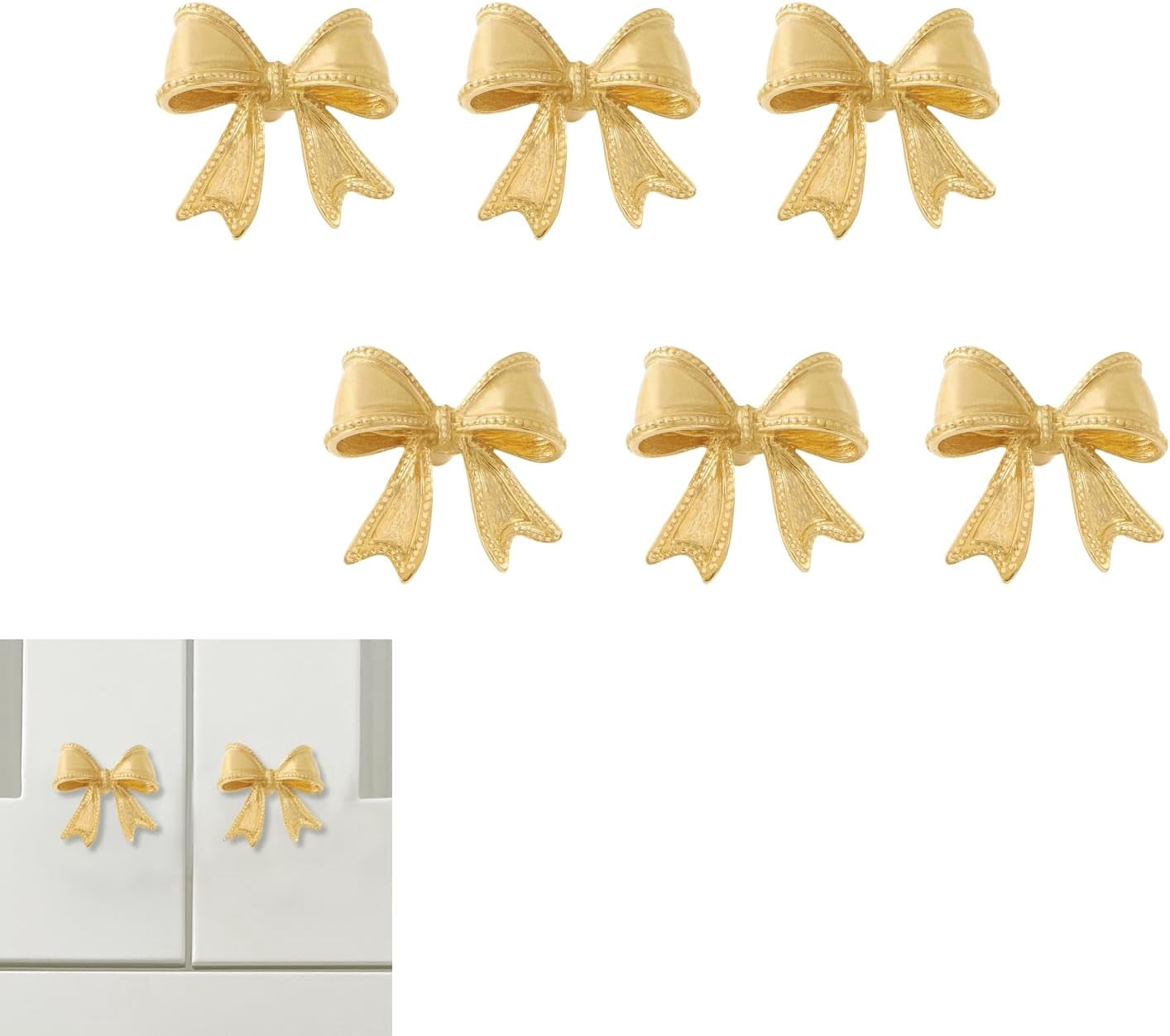 CATPAN 6 Pack Antique Gold Bow Cabinet Knobs Brass,Rustic Bowknot Drawer Dresser Furniture Knobs and Pulls Vintage for Kitchen,Bathroom, Bedroom,Kid Room (Gold)