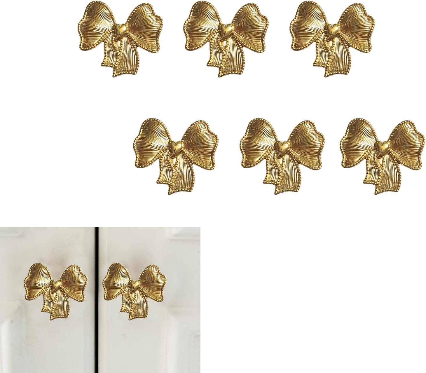 CATPAN 6 Pack Antique Gold Bow Cabinet Knobs Brass,Rustic Bowknot Drawer Dresser Furniture Knobs and Pulls Vintage for Kitchen,Bathroom, Bedroom,Kid Room (Gold-1)