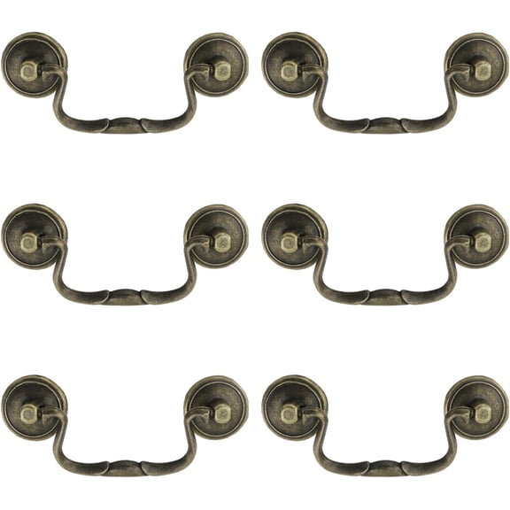 CATPAN 6 Pcs Antique Bail Handle Drop Pulls Vintage Bronze Drop Bail Drawer Pulls Cabinet Pull Handles for Closets, Cabinet, Drawer, Furniture (3.14" Hole Centers, 4.4" Total Length)