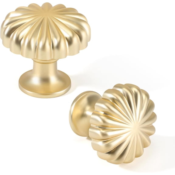 CATPAN 8 Pack Cabinet Knobs, Brushed Gold Dresser Drawer Knobs, 30mm Scalloped Fluted Zinc Alloy Single Hole Cabinet Pulls for Kitchen Cabinets, Bathroom Vanity, Nightstand