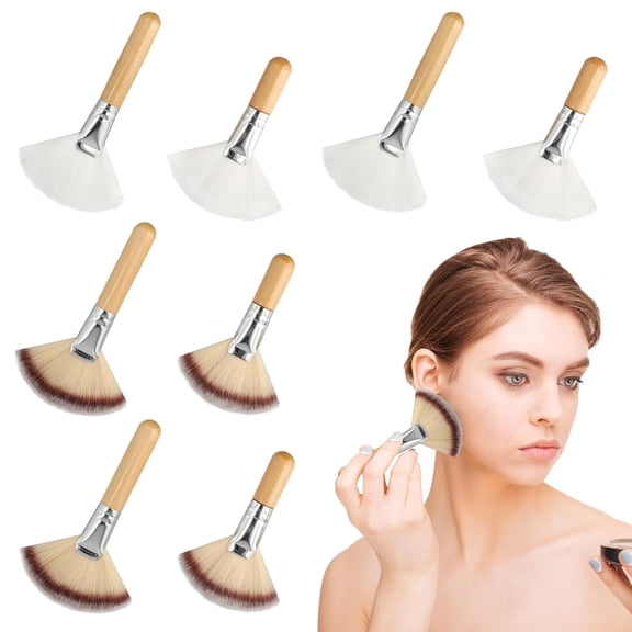 CATPAN 8PCS Fluffy Facial Brushes Esthetician, Fluffy Fan Brush with Long and Short Handle
