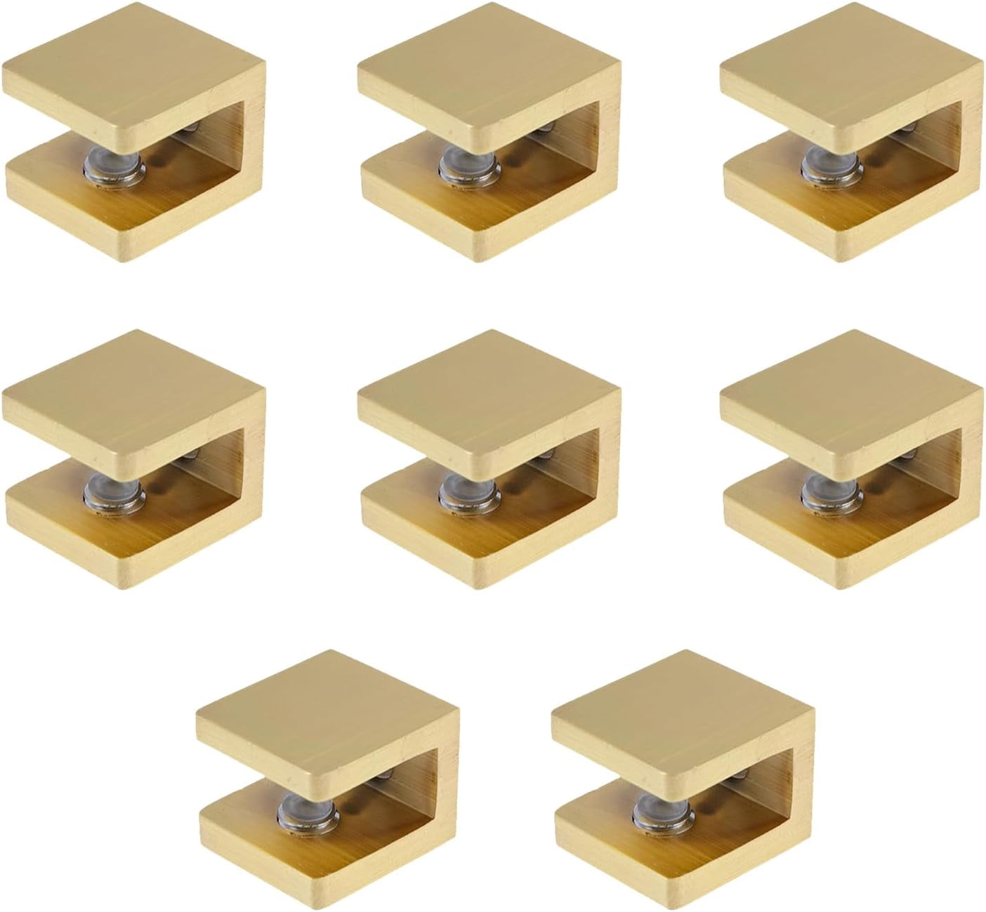 CATPAN 8pcs Brass Glass Clamp Shelf Clips U Clamp Shelf Bracket No-drill-on-glass Fixed Panel Clip Holder Adjustable Support Bracket for 0.32"-0.39"(8-10mm) Glass Gold