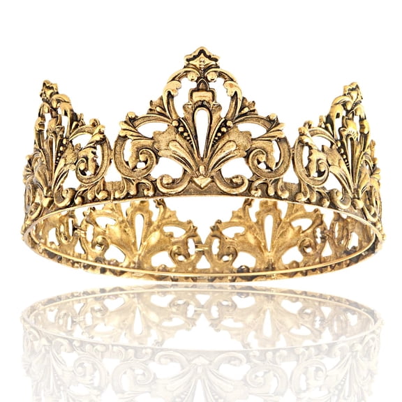 CATPAN Alloy King Queen Royal Full Round Crown Wedding Tiara Headbands Princess Crowns For Pageant Party Hair Accessories (Dark Gold)