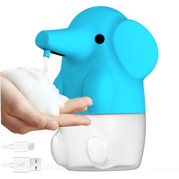 CATPAN Automatic Foaming Touchless Hand Soap Dispenser for Kids - Cute Animal Elephant Shape, 250Ml, 2 Modes, USB Rechargeable, Blue